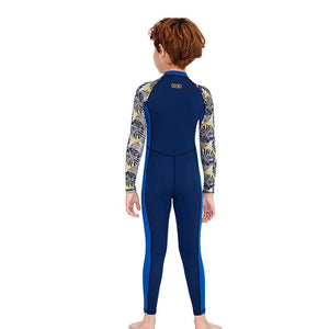 Full Sleeves Kids Swimwear Blue & Dark Blue Palm Leaves printed Sleeves, UPF 50+ - 3 - 4 Years Swim