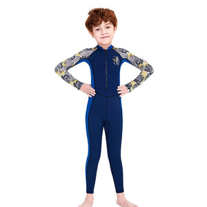 Full Sleeves Kids Swimwear Blue & Dark Blue Palm Leaves printed Sleeves, UPF 50+ - 3 - 4 Years Swim