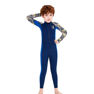 Full Sleeves Kids Swimwear Blue & Dark Blue Palm Leaves printed Sleeves, UPF 50+ - 3 - 4 Years Swim