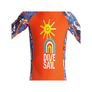Full Sleeves Kids Swimwear Bright Orange & Blue Sunshine Printed Full Length,with UPF 50+ - Little Surprise BoxFull Sleeves Kids Swimwear Bright Orange & Blue Sunshine Printed Full Length,with UPF 50+