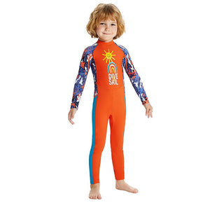 Full Sleeves Kids Swimwear Bright Orange & Blue Sunshine Printed Full Length,with UPF 50+ - Little Surprise BoxFull Sleeves Kids Swimwear Bright Orange & Blue Sunshine Printed Full Length,with UPF 50+