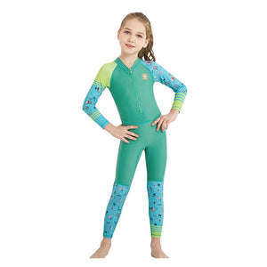 Full Sleeves Kids Swimwear Light Green & Dark Green Transport theme, UPF 50+ with Free Washbag - 3 - 4 Years Swim
