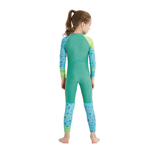 Full Sleeves Kids Swimwear Light Green & Dark Green Transport theme, UPF 50+ with Free Washbag - 3 - 4 Years Swim