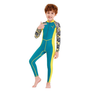 Full Sleeves Kids Swimwear Yellow & Green Palm Leaves printed Sleeves, UPF 50+ with Free Washbag - 3 - 4 Years Swim