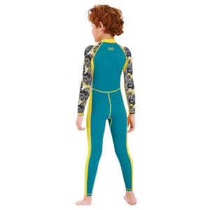 Full Sleeves Kids Swimwear Yellow & Green Palm Leaves printed Sleeves, UPF 50+ with Free Washbag - 3 - 4 Years Swim