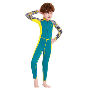 Full Sleeves Kids Swimwear Yellow & Green Palm Leaves printed Sleeves, UPF 50+ with Free Washbag - 3 - 4 Years Swim