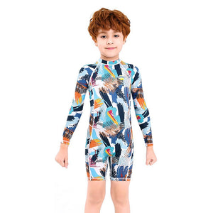 Full Sleeves Knee Length Multi Geometric Print Kids Swimwear UP50 + - Little Surprise BoxFull Sleeves Knee Length Multi Geometric Print Kids Swimwear UP50 +