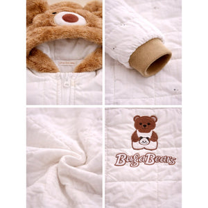 Furry Bear Winter Full Sleeves Jumpsuit Hoodie Romper for Tiny Toddlers - 3 - 6 Months Winter Wear