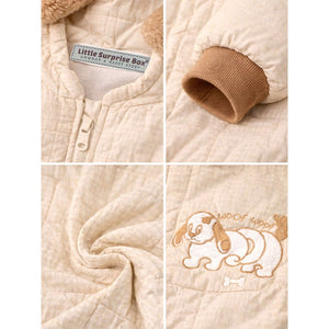 Furry Dog Ear Winter Full Sleeves Jumpsuit Hoodie Romper for Tiny Toddlers - 3 - 6 Months Winter Wear