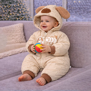 Furry Dog Ear Winter Full Sleeves Jumpsuit Hoodie Romper for Tiny Toddlers - 3 - 6 Months Winter Wear