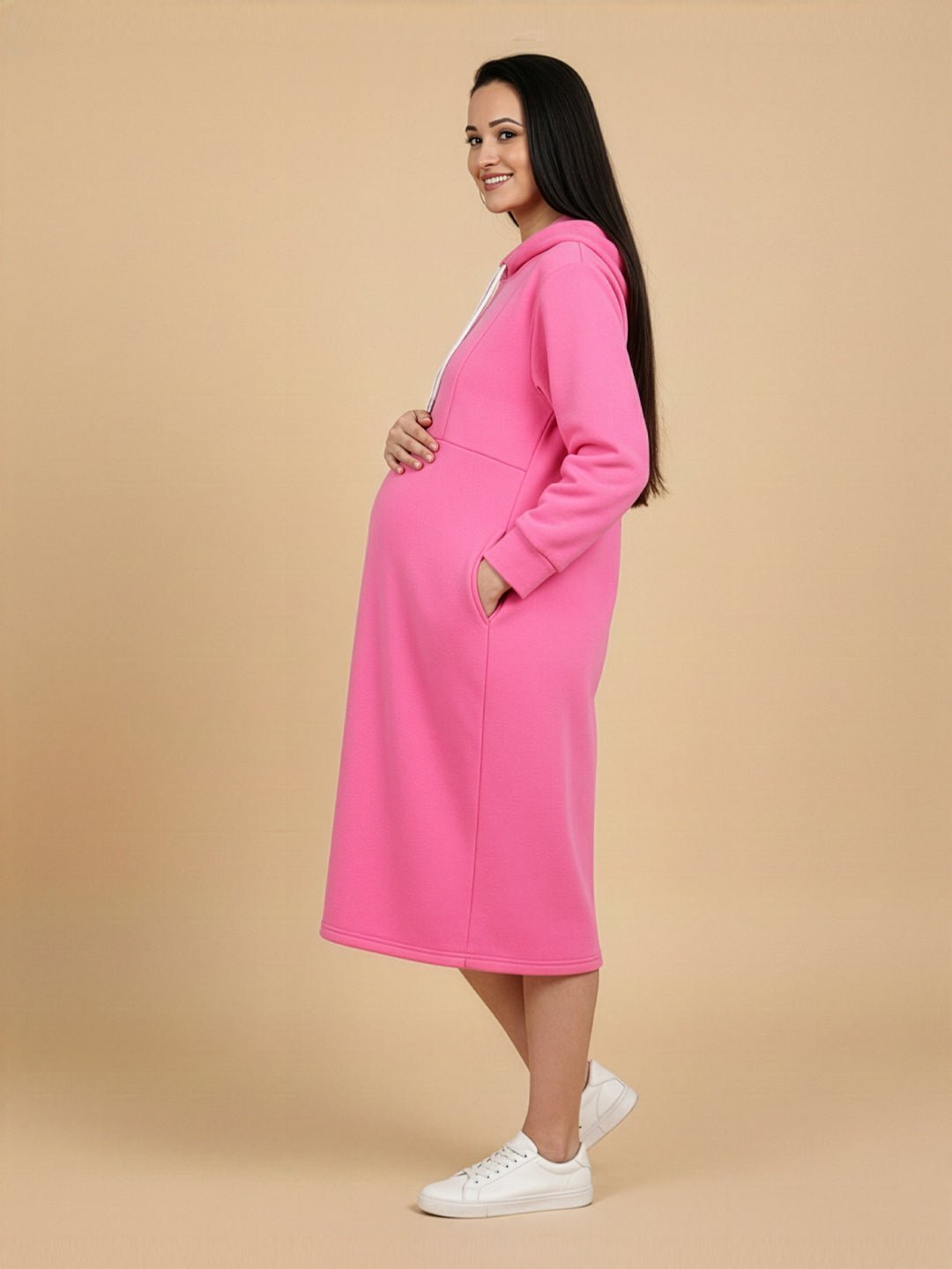 Future Is Fuchsia Maternity and Nursing Hoodie Dress - Pink Maternity Winter Dress