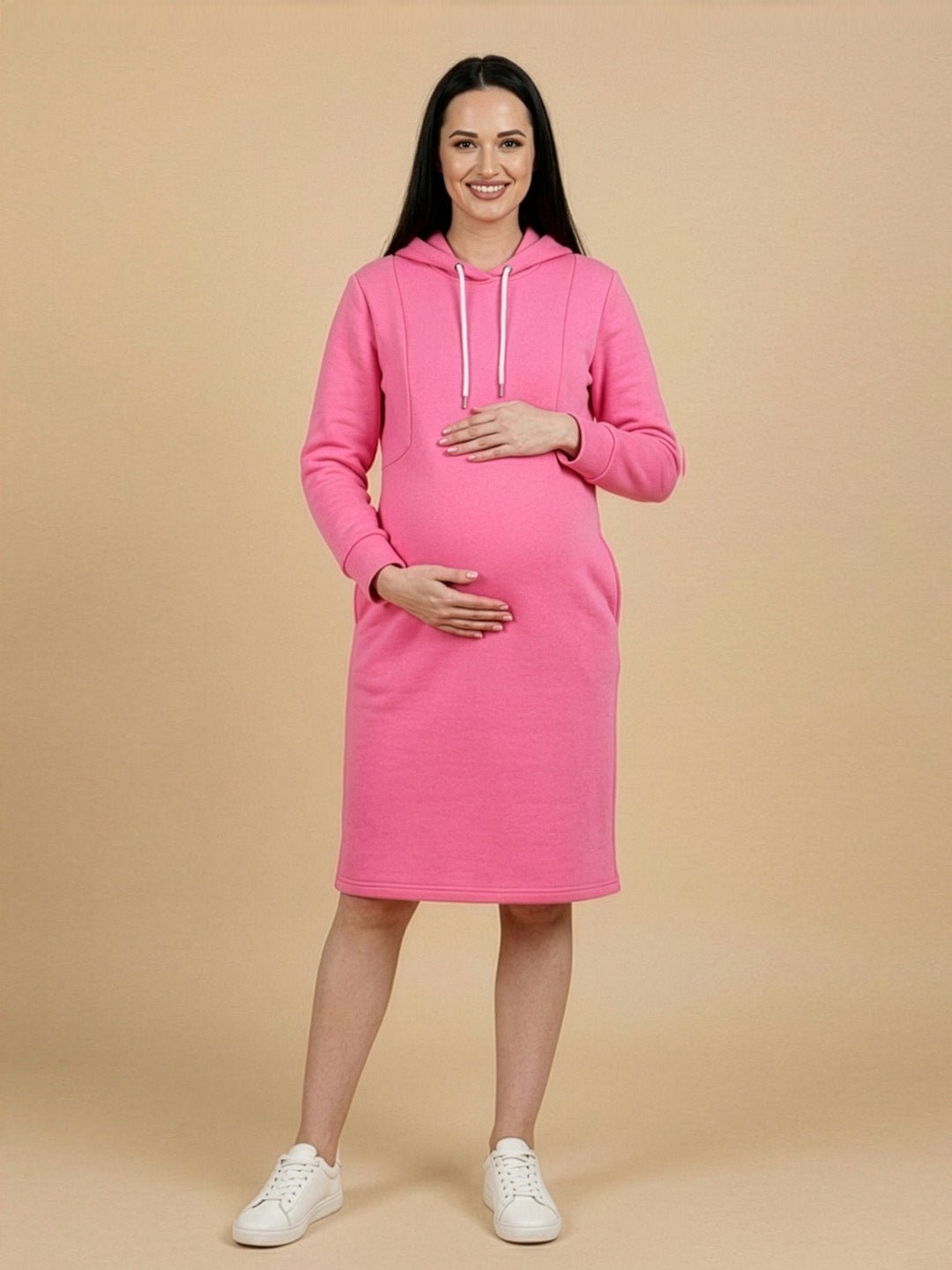 Future Is Fuchsia Maternity and Nursing Hoodie Dress - Pink Maternity Winter Dress