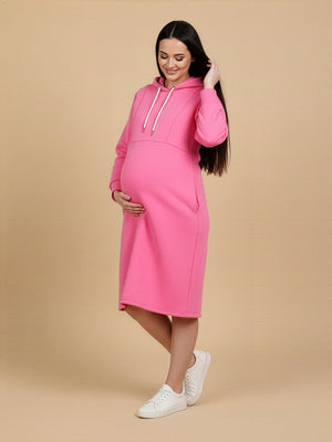 Future Is Fuchsia Maternity and Nursing Hoodie Dress - Pink Maternity Winter Dress