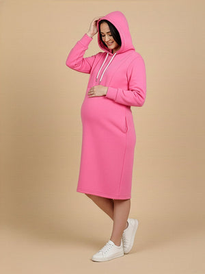 Future Is Fuchsia Maternity and Nursing Hoodie Dress - Pink Maternity Winter Dress