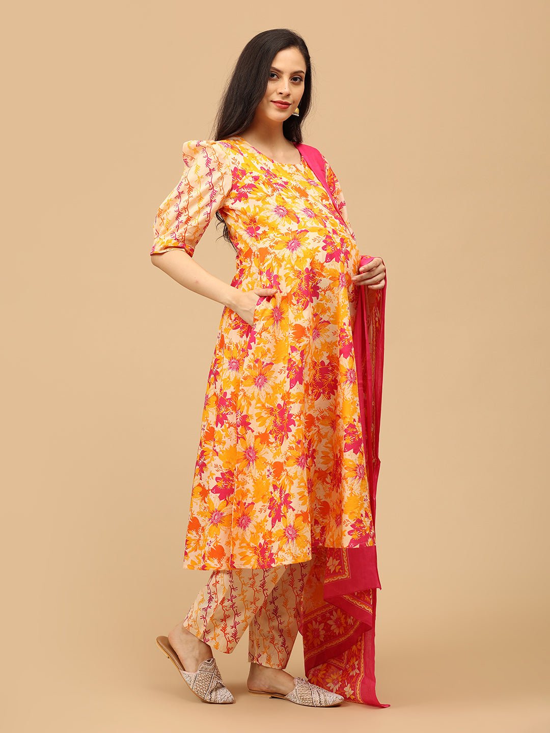 Garden Glow - Up Maternity and Nursing Kurta Set With Dupatta - MEW - SK - GRGL - S