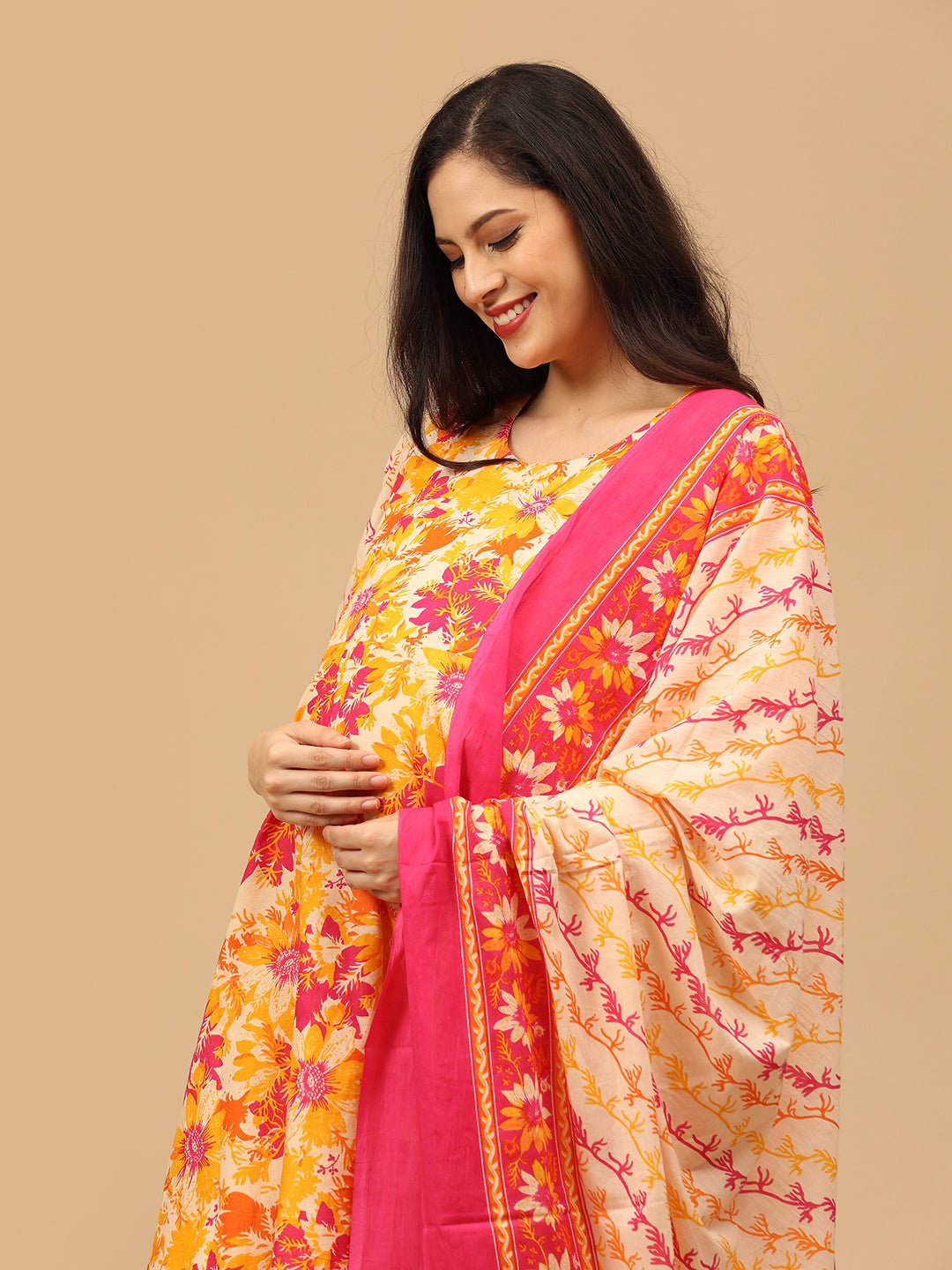 Garden Glow - Up Maternity and Nursing Kurta Set With Dupatta - MEW - SK - GRGL - S