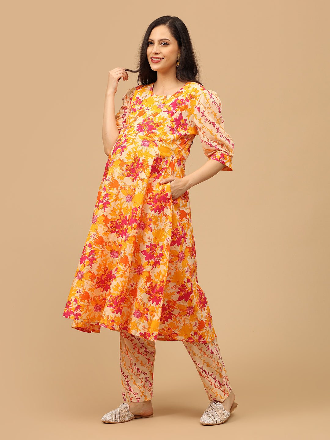 Garden Glow - Up Maternity and Nursing Kurta Set With Dupatta - MEW - SK - GRGL - S