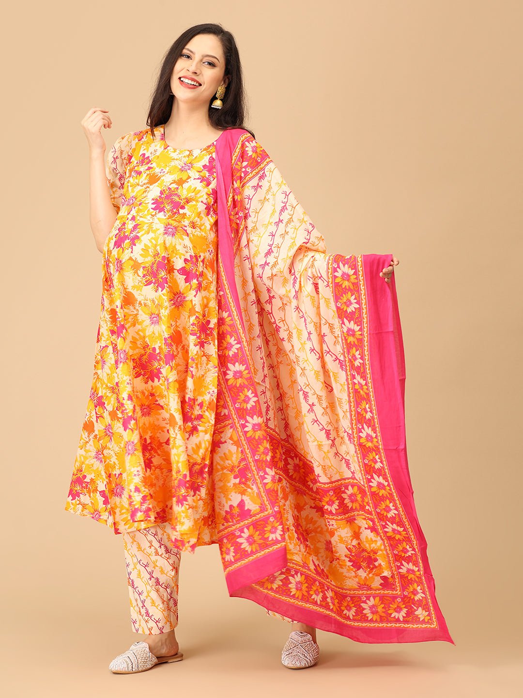 Garden Glow - Up Maternity and Nursing Kurta Set With Dupatta - MEW - SK - GRGL - S