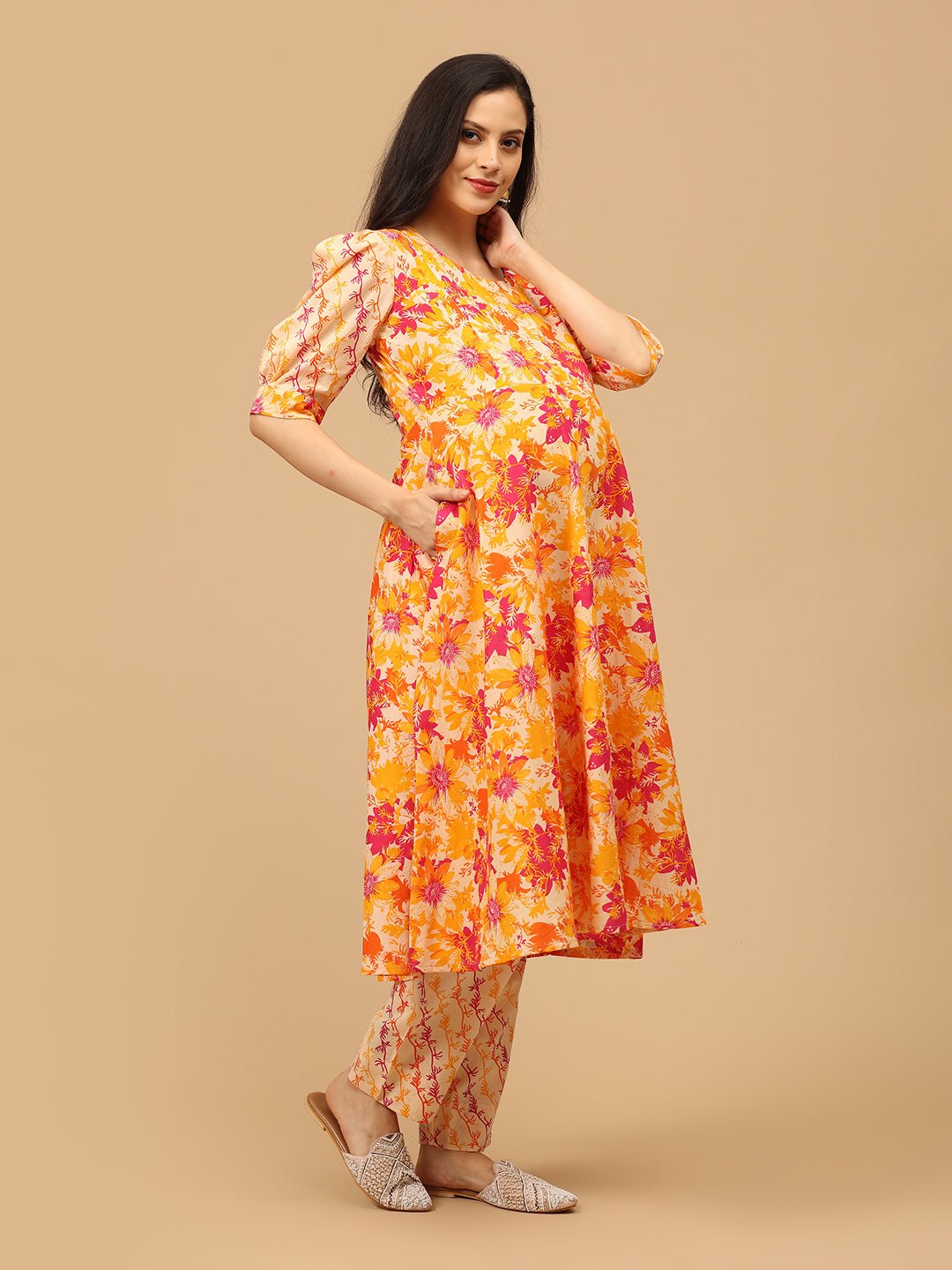 Garden Glow - Up Maternity and Nursing Kurta Set With Dupatta - MEW - SK - GRGL - S