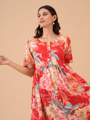 Garnet Glow Maternity and Nursing Dress - S Maternity Casual Dress