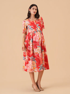 Garnet Glow Maternity and Nursing Dress - S Maternity Casual Dress