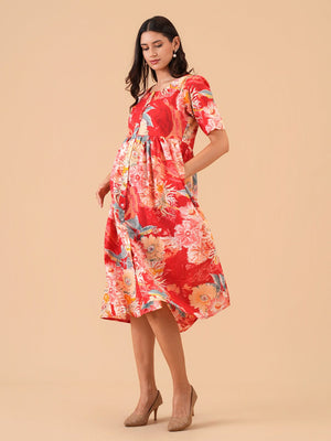 Garnet Glow Maternity and Nursing Dress - S Maternity Casual Dress