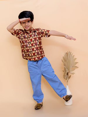 Geometrical Ajrakh Print Boys Shirt - KES - SC - GEOAB - 0 - 6