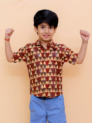 Geometrical Ajrakh Print Boys Shirt - KES - SC - GEOAB - 0 - 6