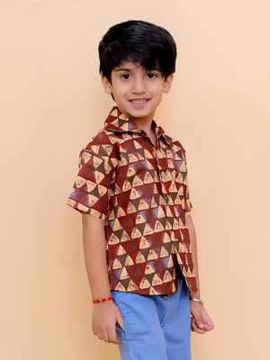 Geometrical Ajrakh Print Boys Shirt - KES - SC - GEOAB - 0 - 6