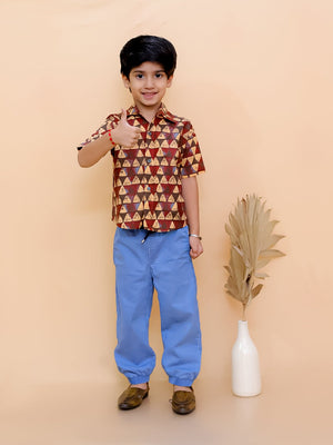 Geometrical Ajrakh Print Boys Shirt - KES - SC - GEOAB - 0 - 6