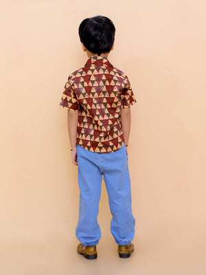 Geometrical Ajrakh Print Boys Shirt - KES - SC - GEOAB - 0 - 6