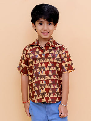 Geometrical Ajrakh Print Boys Shirt - KES - SC - GEOAB - 0 - 6