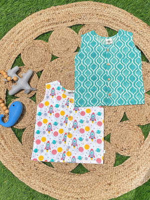 Geometrical & Rocket Printed Cotton Infant Jabla