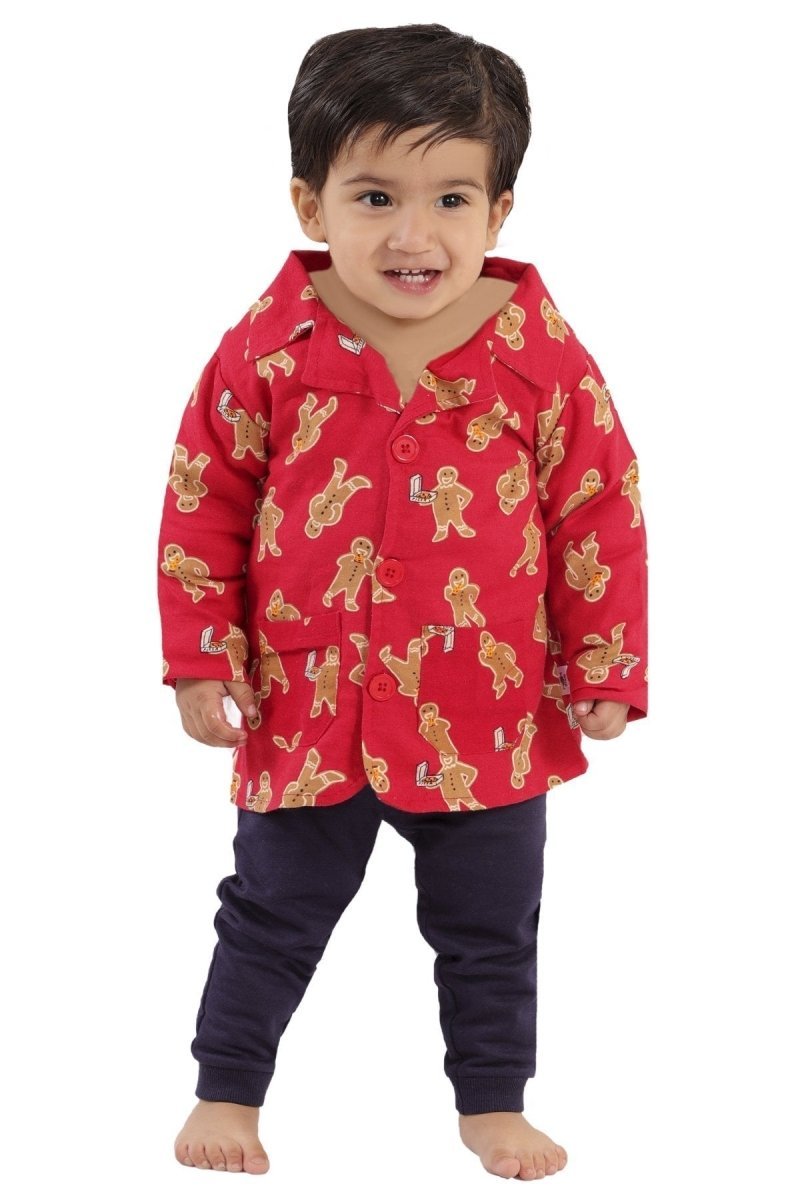 Ginger Bread Flannel Jacket and Navy Blue Pants Set - WNCL-JP-GNBD-0-6