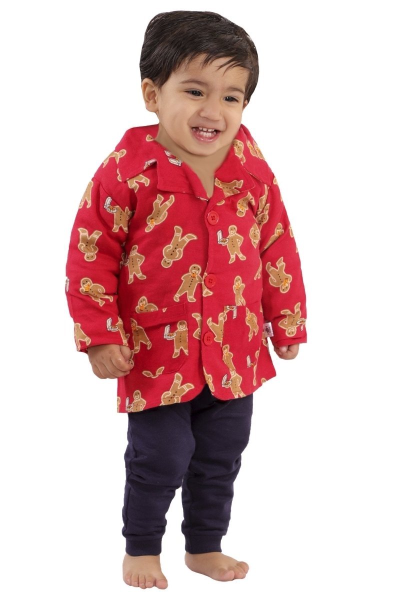 Ginger Bread Flannel Jacket and Navy Blue Pants Set - WNCL-JP-GNBD-0-6