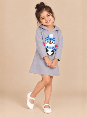 Girls Little Penguin Hooded Sweater Dress - 0-6 Months Girls Winter Dresses