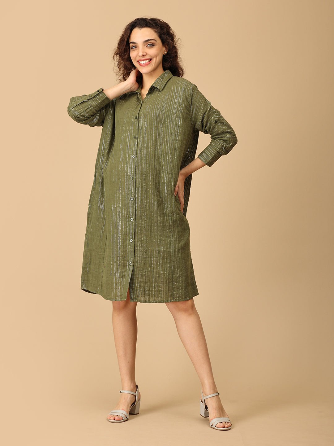 Glam - o - Leaf Maternity and Nursing Oversized Shirt Dress - DRS - SD - GLOLF - S