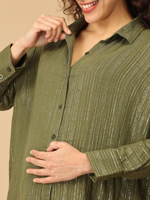 Glam - o - Leaf Maternity and Nursing Oversized Shirt Dress - DRS - SD - GLOLF - S