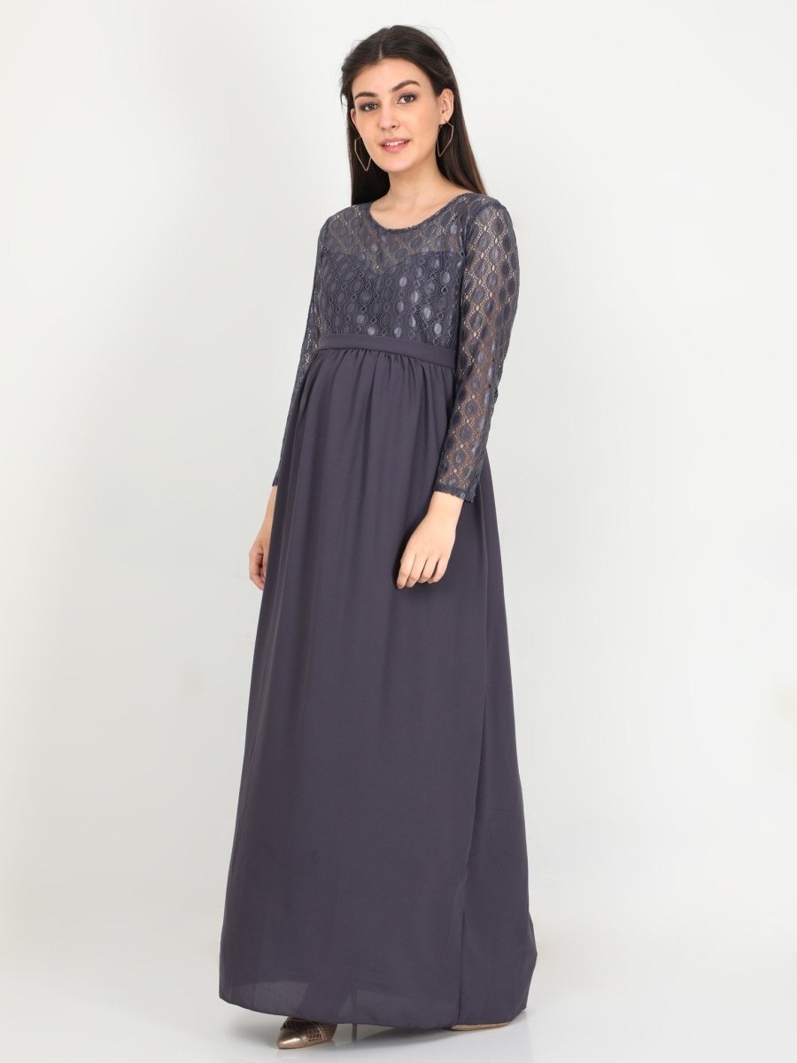 Glamorous Grey Maternity Gown - DRS-GMGRY-S
