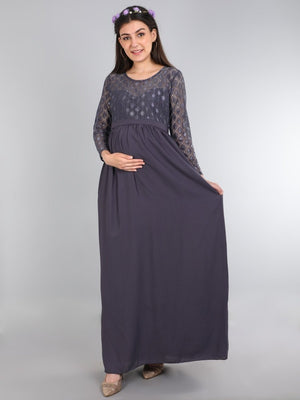 Glamorous Grey Maternity Gown - DRS - GMGRY - S