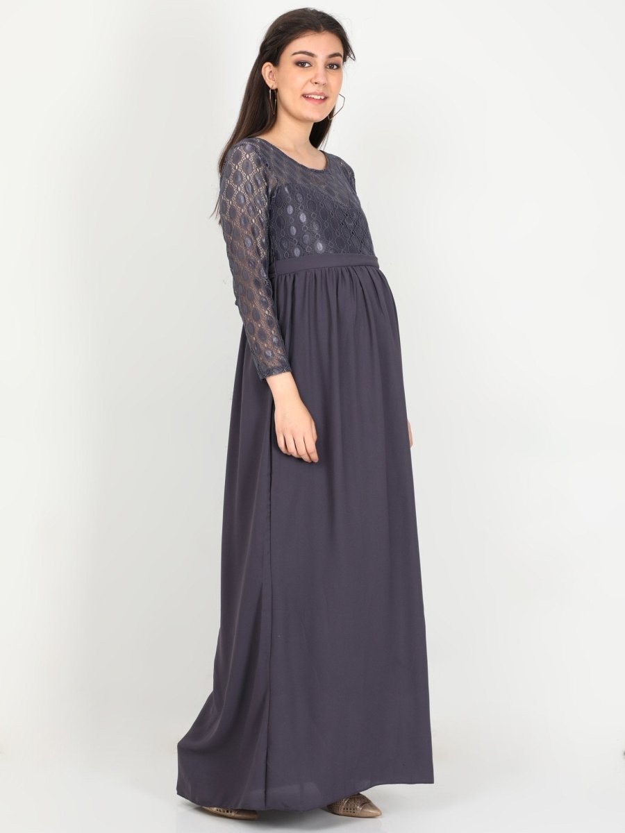 Glamorous Grey Maternity Gown - DRS-GMGRY-S
