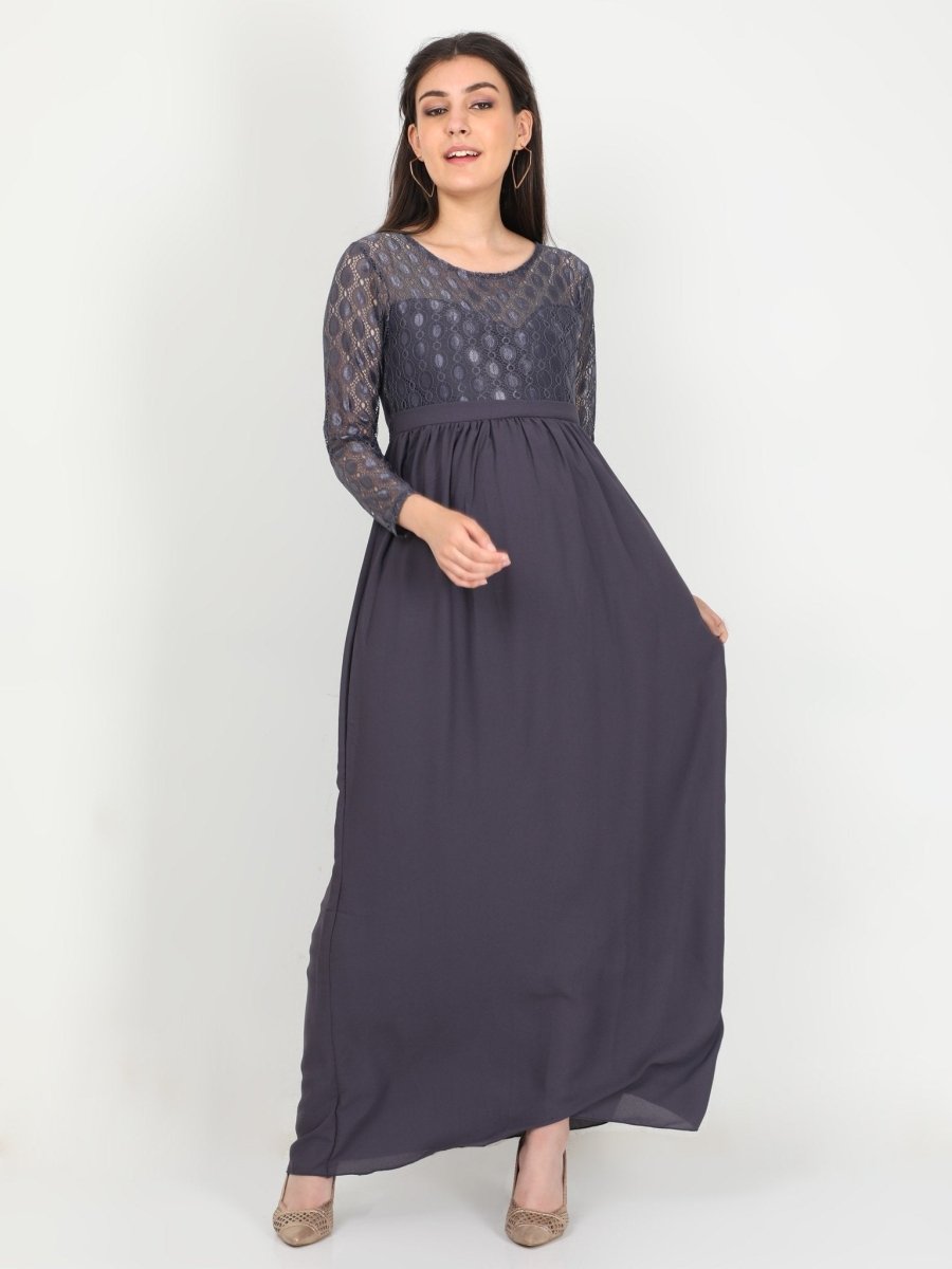 Glamorous Grey Maternity Gown - DRS-GMGRY-S