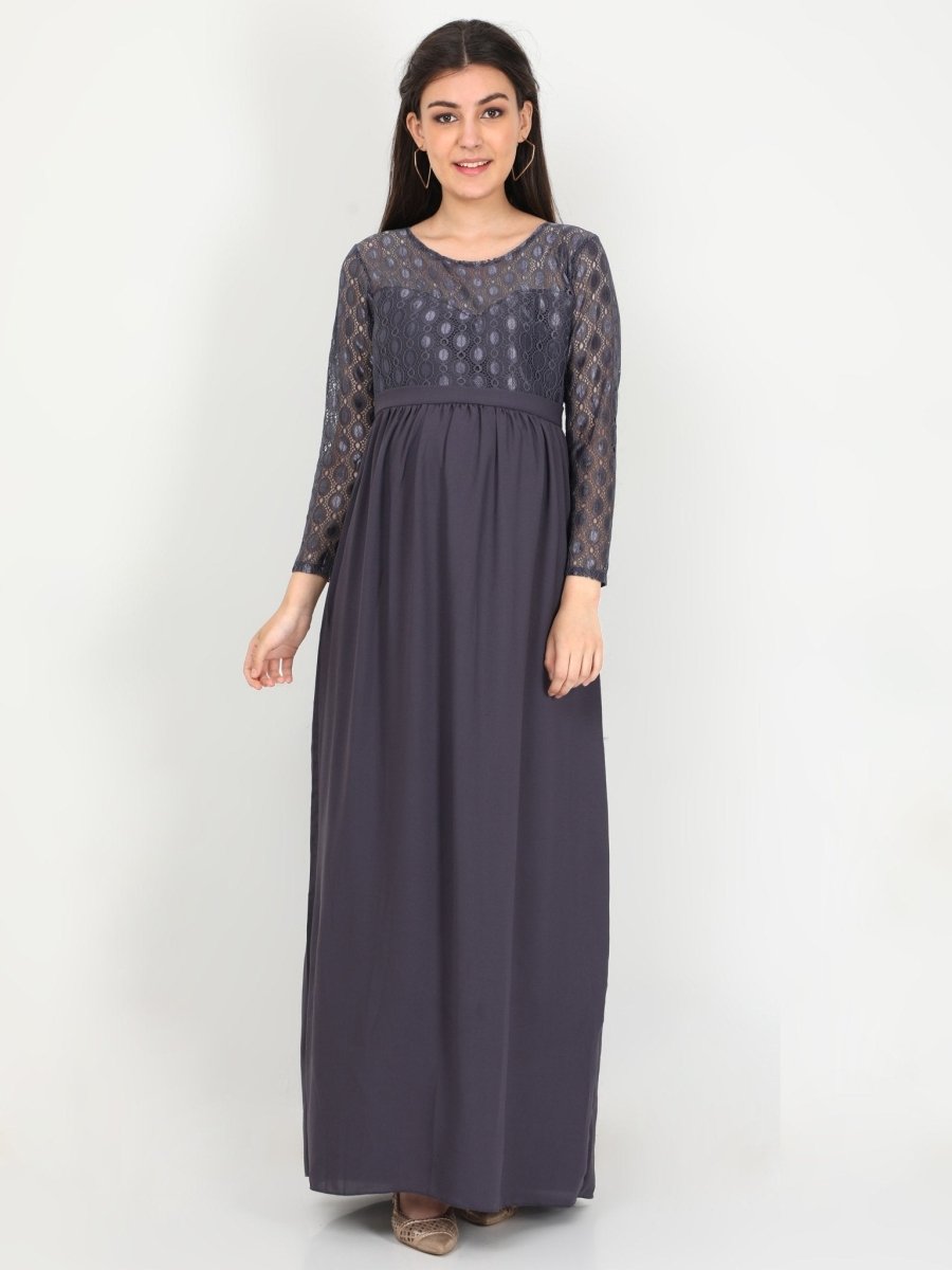 Glamorous Grey Maternity Gown - DRS-GMGRY-S