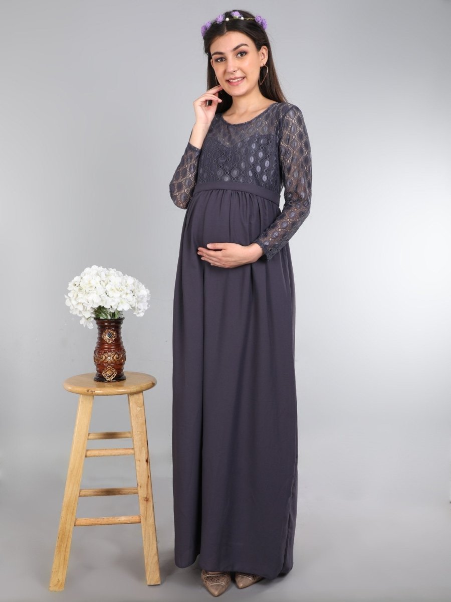 Glamorous Grey Maternity Gown - DRS-GMGRY-S