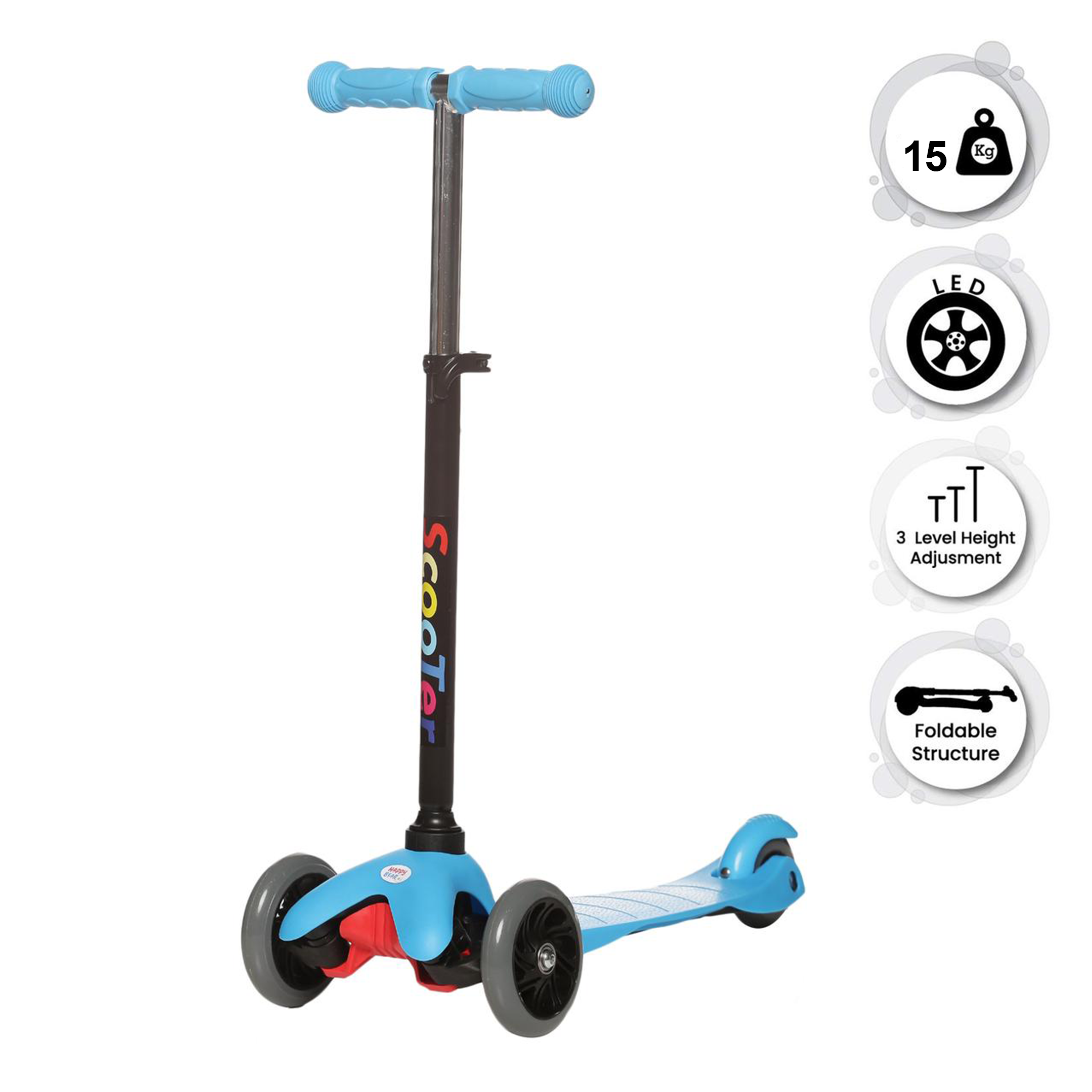 Happy Bear Kick Scooter with 3 Adjustable Height and Rear Brake