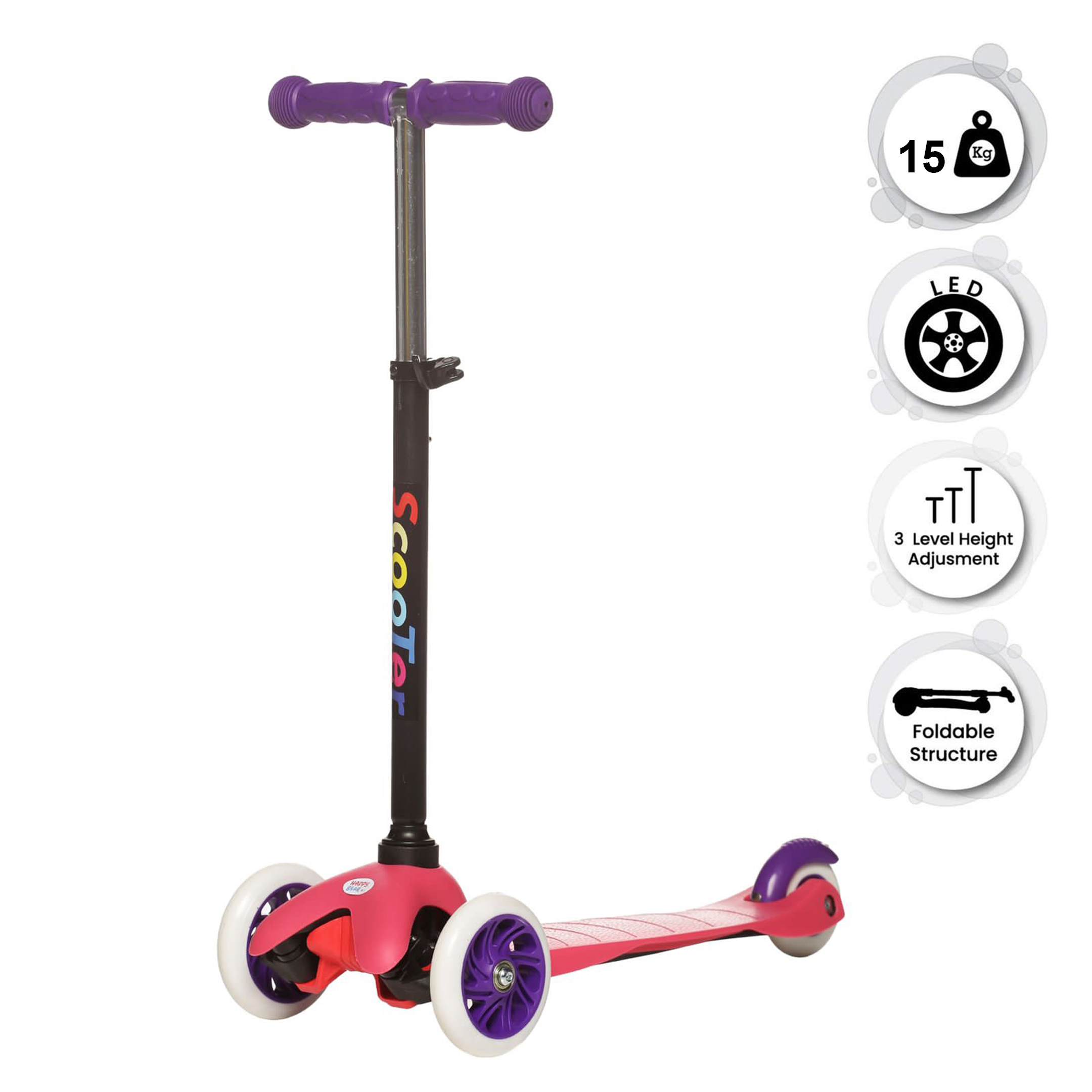 Happy Bear Kick Scooter with 3 Adjustable Height and Rear Brake