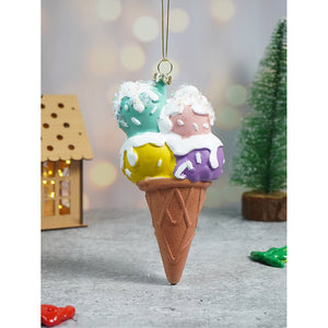 Glitter Icecream, scoops stacked with frosting shimmer christmas tree ornament - XMAS TREE ORNAMENTS