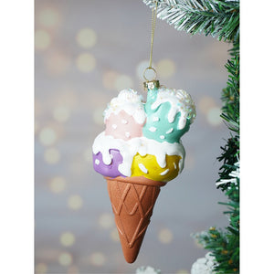 Glitter Icecream, scoops stacked with frosting shimmer christmas tree ornament - XMAS TREE ORNAMENTS