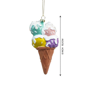 Glitter Icecream, scoops stacked with frosting shimmer christmas tree ornament - XMAS TREE ORNAMENTS
