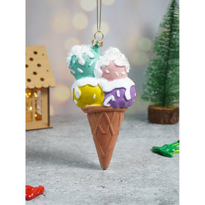 Glitter Icecream, scoops stacked with frosting shimmer christmas tree ornament - XMAS TREE ORNAMENTS